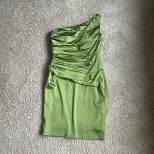 Sangria Green Ruched One-Shoulder Cocktail Dress - Size 10P